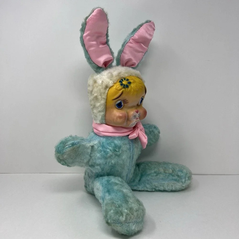 Rare Rushton Rubber Face Bunny Plush Doll 1950's Stuffed‎ Animal Toy Easter